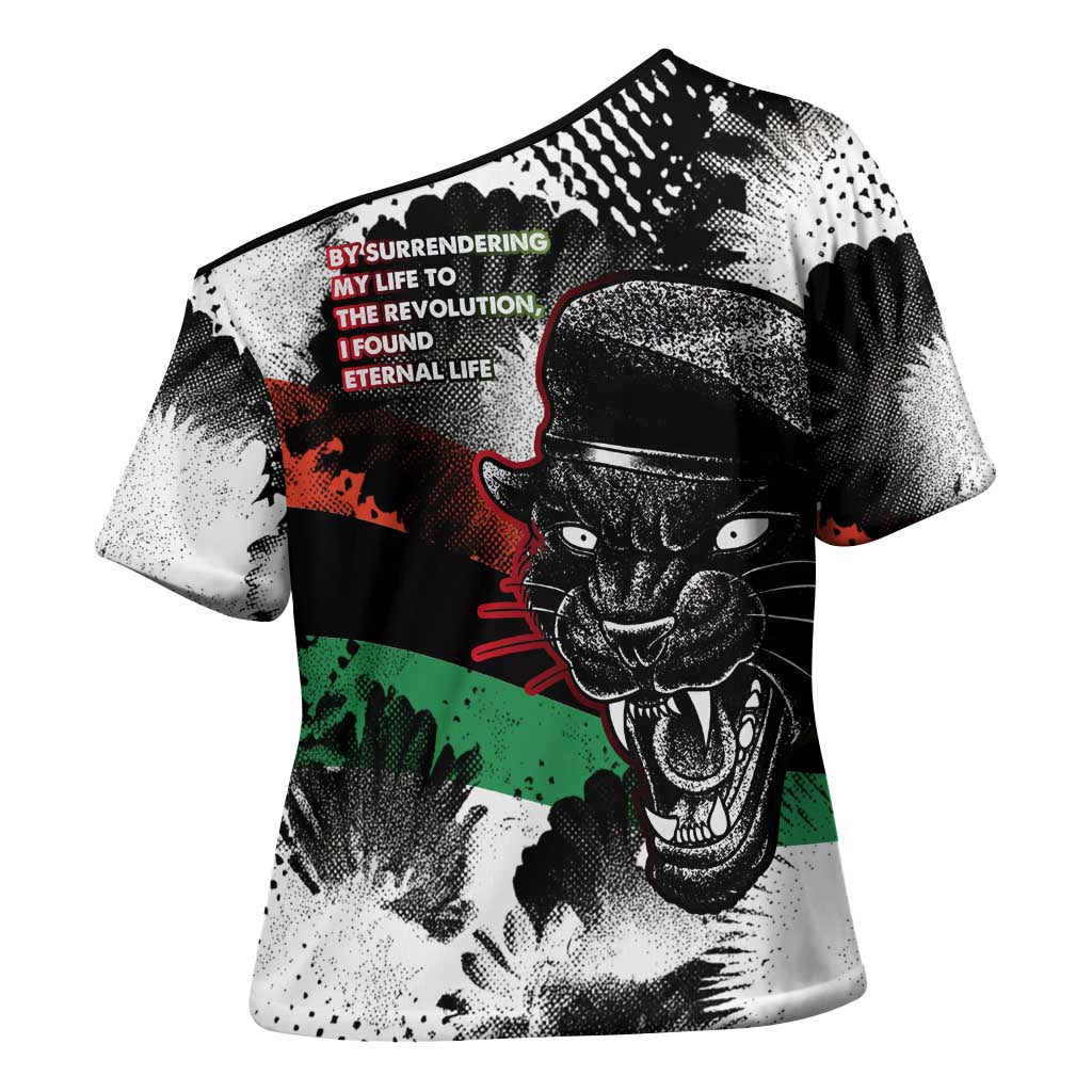 Huey P. Newton Cross Shoulder Shirt Revolutionary Portrait - Panther Graphic Surrender to the Revolution Quote - African Pride