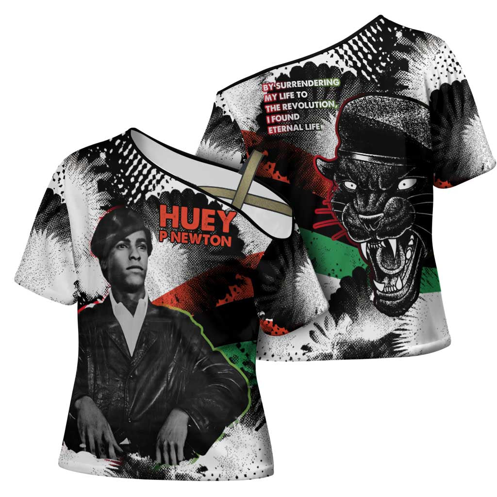 Huey P. Newton Cross Shoulder Shirt Revolutionary Portrait - Panther Graphic Surrender to the Revolution Quote - African Pride