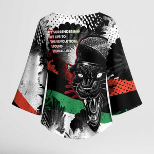 Huey P. Newton Kimono Sleeve Blouse Revolutionary Portrait - Panther Graphic Surrender to the Revolution Quote - African Pride