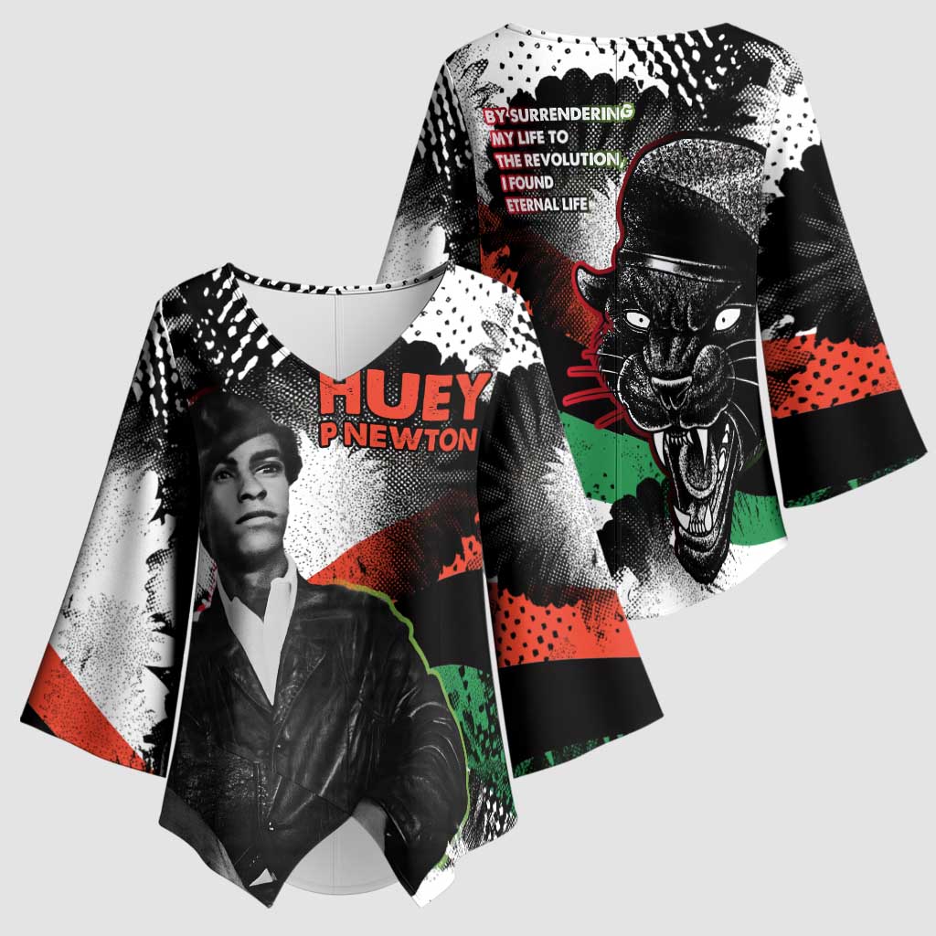 Huey P. Newton Kimono Sleeve Blouse Revolutionary Portrait - Panther Graphic Surrender to the Revolution Quote - African Pride