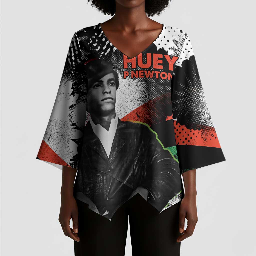 Huey P. Newton Kimono Sleeve Blouse Revolutionary Portrait - Panther Graphic Surrender to the Revolution Quote - African Pride