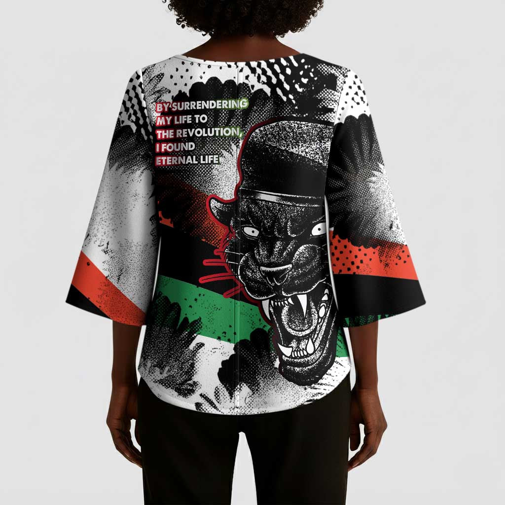 Huey P. Newton Kimono Sleeve Blouse Revolutionary Portrait - Panther Graphic Surrender to the Revolution Quote - African Pride