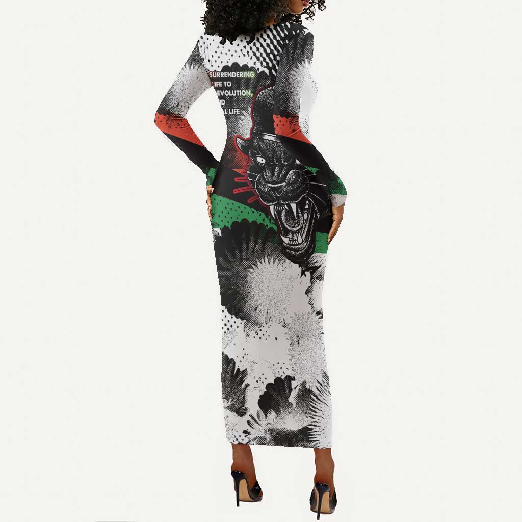 Huey P. Newton Long Sleeve Bodycon Dress Revolutionary Portrait - Panther Graphic Surrender to the Revolution Quote - African Pride
