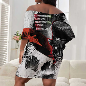 Huey P. Newton Off Shoulder Short Dress Revolutionary Portrait - Panther Graphic Surrender to the Revolution Quote - African Pride