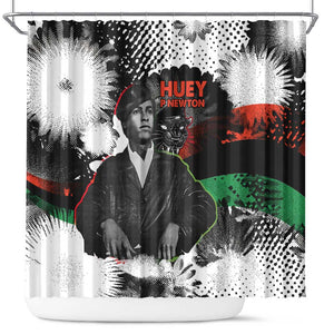 Huey P. Newton Shower Curtain Revolutionary Portrait - Panther Graphic Surrender to the Revolution Quote - African Pride