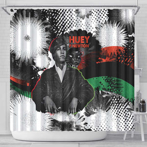 Huey P. Newton Shower Curtain Revolutionary Portrait - Panther Graphic Surrender to the Revolution Quote - African Pride