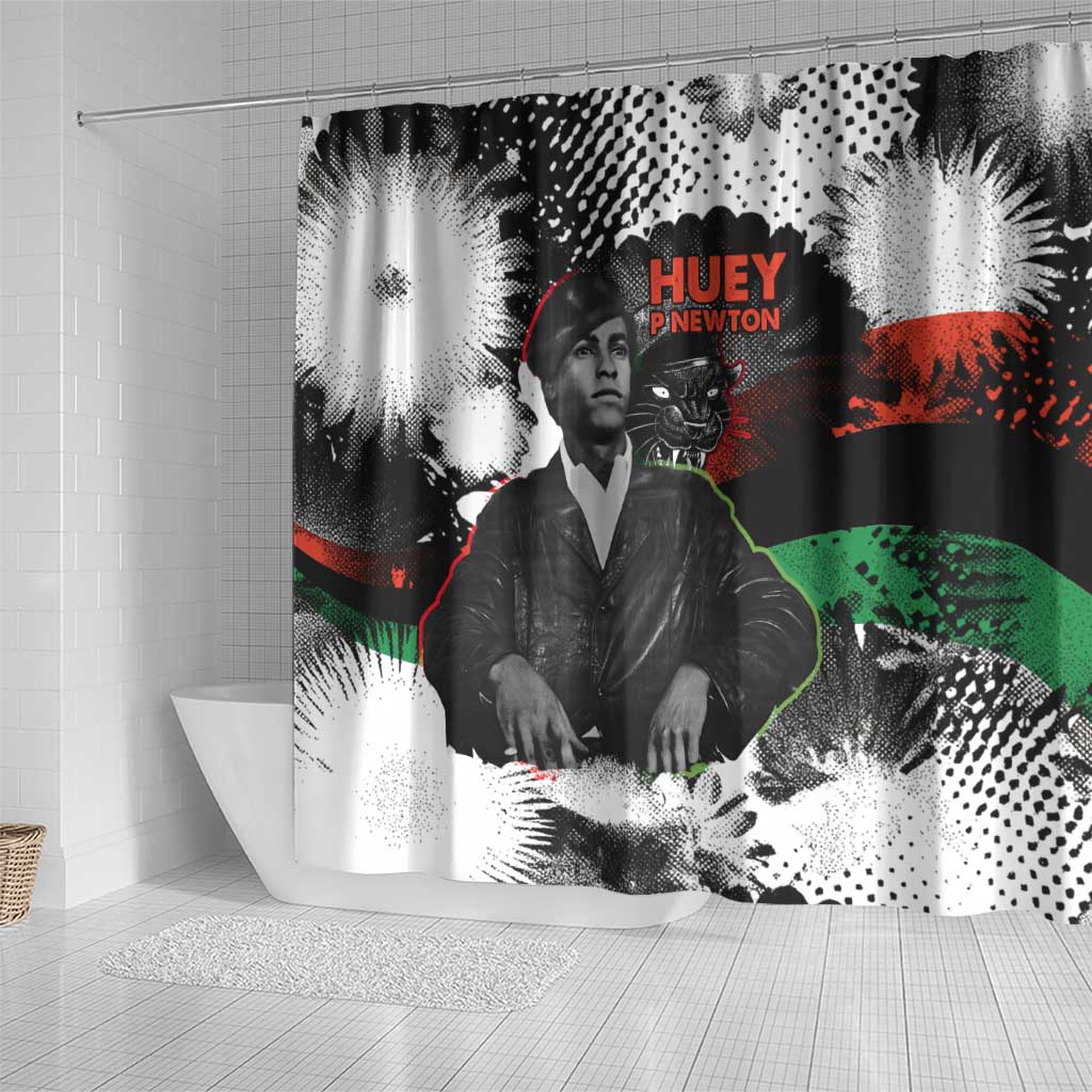 Huey P. Newton Shower Curtain Revolutionary Portrait - Panther Graphic Surrender to the Revolution Quote - African Pride