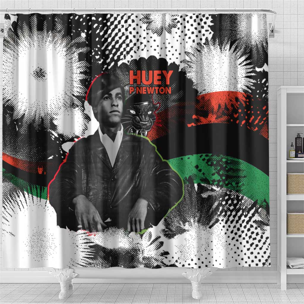 Huey P. Newton Shower Curtain Revolutionary Portrait - Panther Graphic Surrender to the Revolution Quote - African Pride