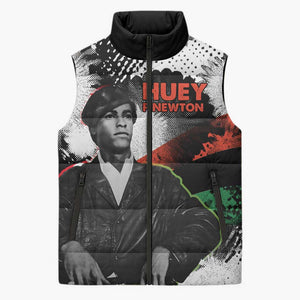 Huey P. Newton Sleeveless Puffer Jacket Revolutionary Portrait - Panther Graphic Surrender to the Revolution Quote - African Pride