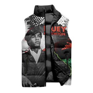Huey P. Newton Sleeveless Puffer Jacket Revolutionary Portrait - Panther Graphic Surrender to the Revolution Quote - African Pride