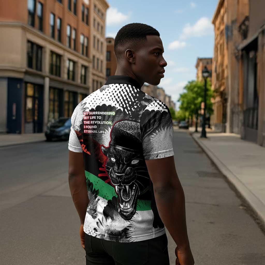 Huey P. Newton Zipper Polo Shirt Revolutionary Portrait - Panther Graphic Surrender to the Revolution Quote - African Pride