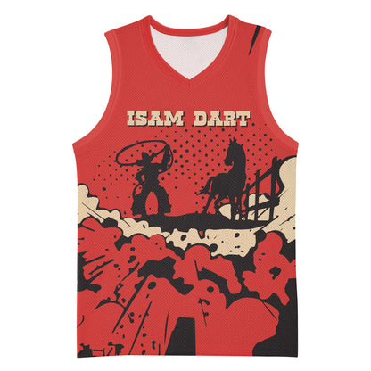 Isom Dart Black Cowboy Basketball Jersey Wild West Outlaw Vintage Comic Art