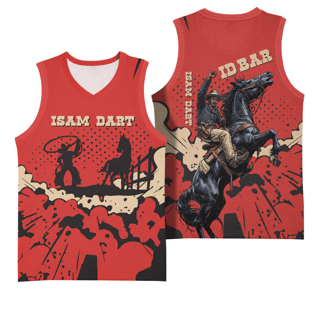 Isom Dart Black Cowboy Basketball Jersey Wild West Outlaw Vintage Comic Art