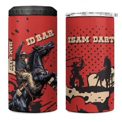 Isom Dart Black Cowboy 4 in 1 Can Cooler Tumbler Wild West Outlaw Vintage Comic Art
