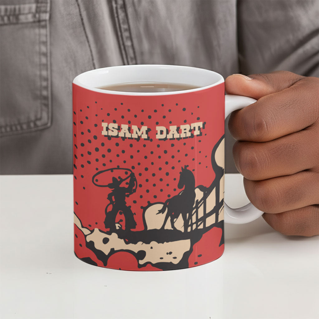 Isom Dart Black Cowboy Ceramic Mug Wild West Outlaw Vintage Comic Art