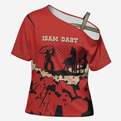 Isom Dart Black Cowboy Cross Shoulder Shirt Wild West Outlaw Vintage Comic Art