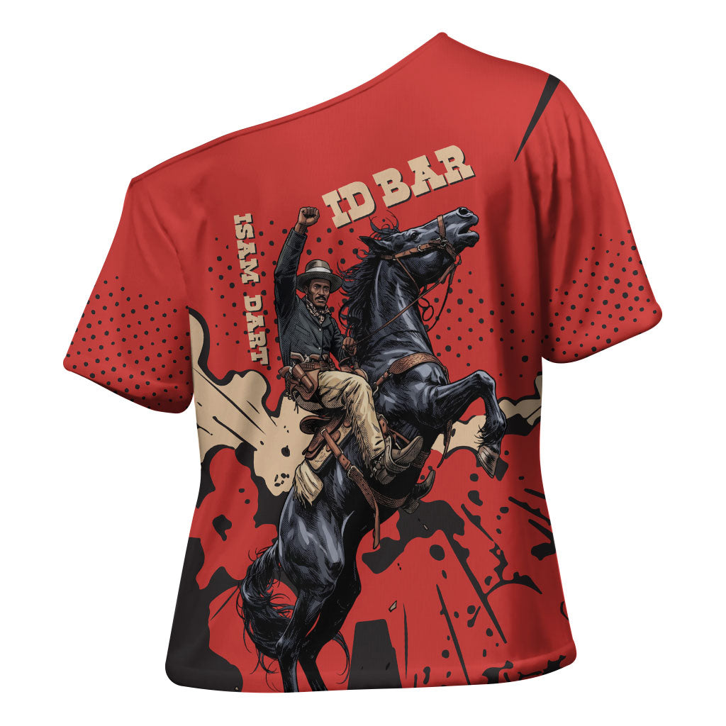 Isom Dart Black Cowboy Cross Shoulder Shirt Wild West Outlaw Vintage Comic Art