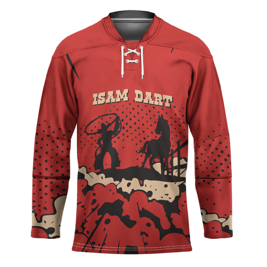 Isom Dart Black Cowboy Hockey Jersey Wild West Outlaw Vintage Comic Art