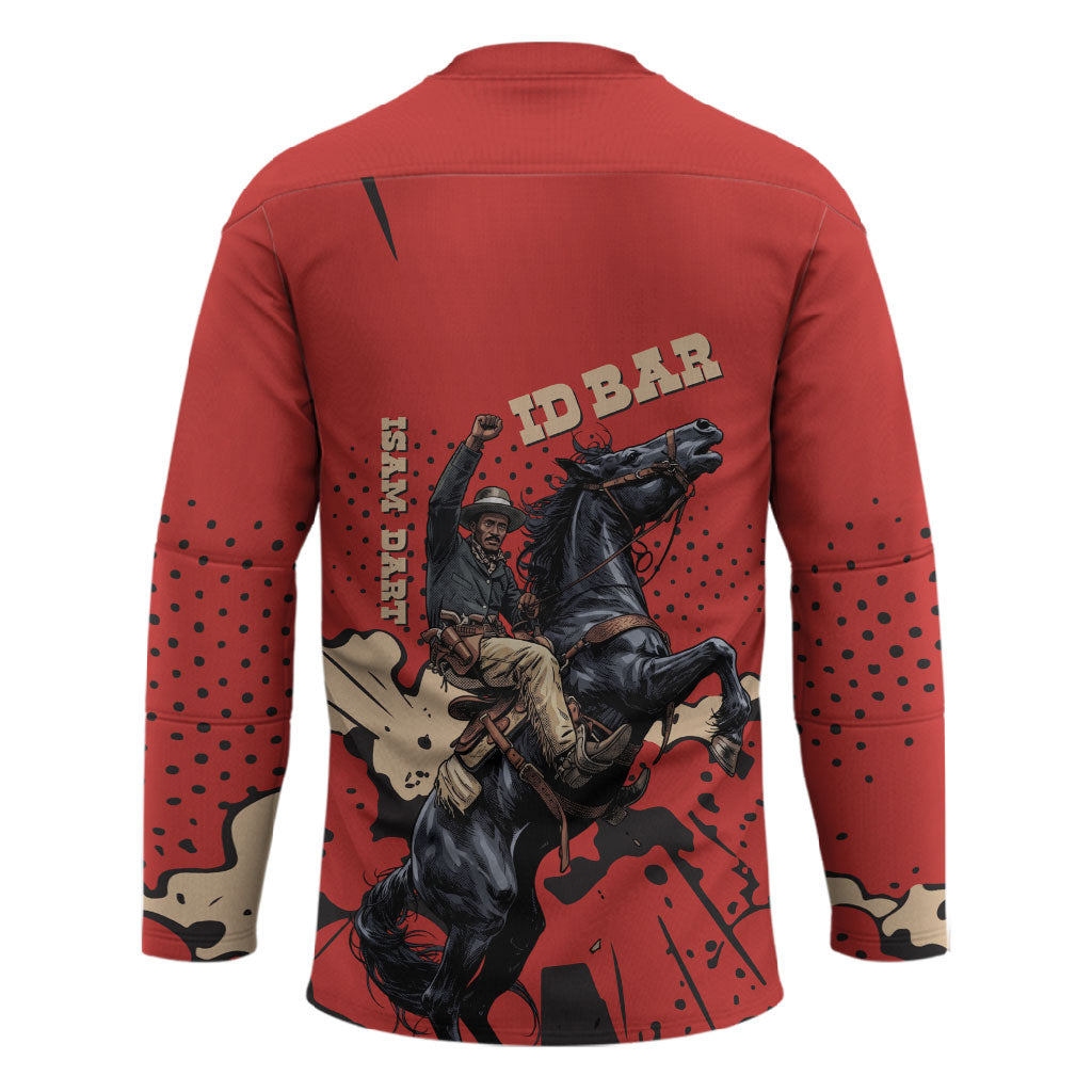 Isom Dart Black Cowboy Hockey Jersey Wild West Outlaw Vintage Comic Art