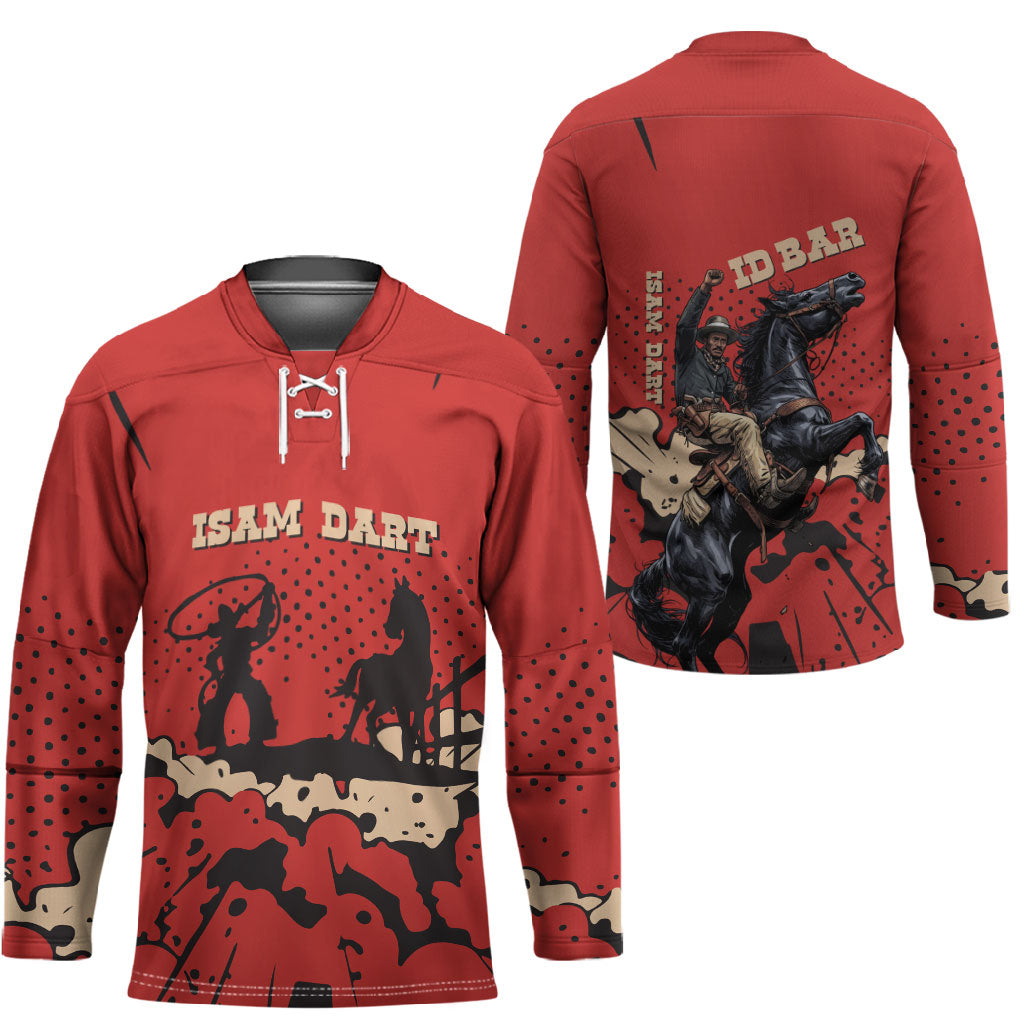Isom Dart Black Cowboy Hockey Jersey Wild West Outlaw Vintage Comic Art