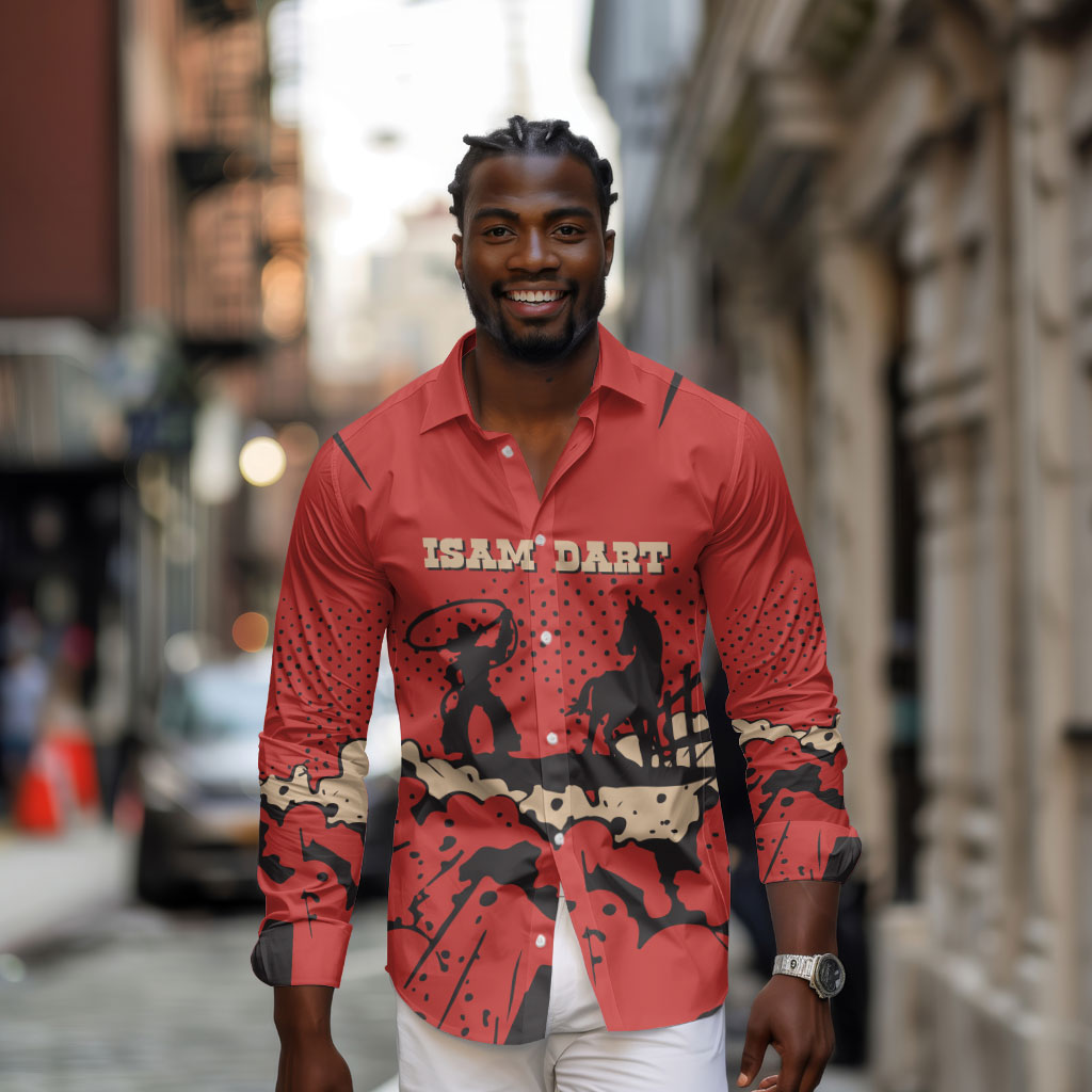 Isom Dart Black Cowboy Long Sleeve Button Shirt Wild West Outlaw Vintage Comic Art
