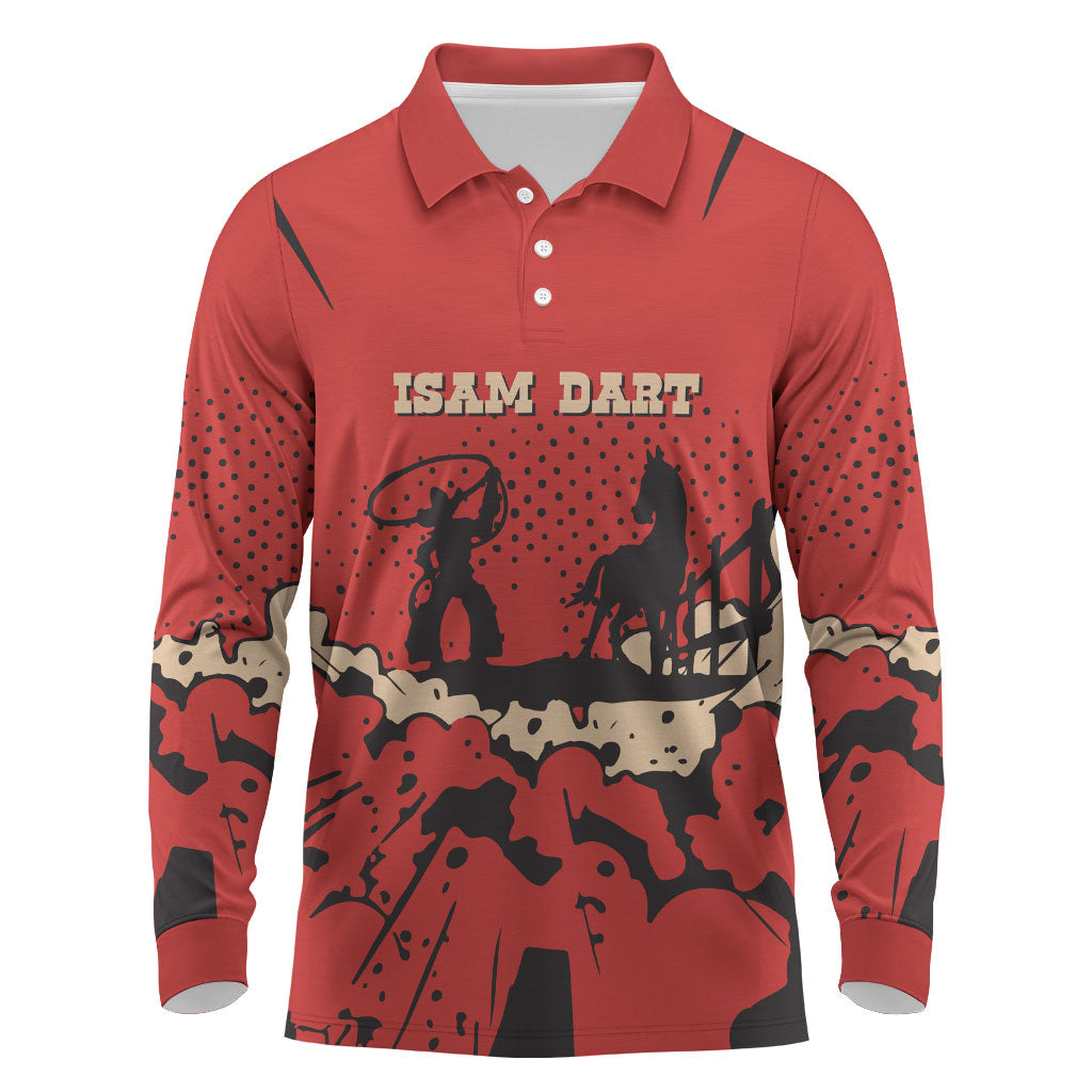 Isom Dart Black Cowboy Long Sleeve Polo Shirt Wild West Outlaw Vintage Comic Art