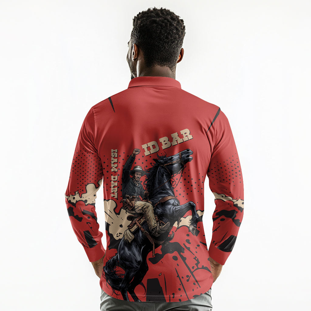 Isom Dart Black Cowboy Long Sleeve Polo Shirt Wild West Outlaw Vintage Comic Art