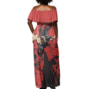 Isom Dart Black Cowboy Off Shoulder Maxi Dress Wild West Outlaw Vintage Comic Art