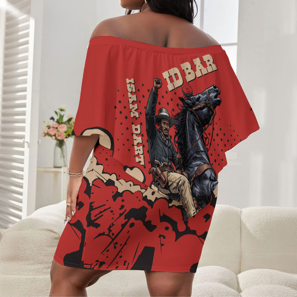 Isom Dart Black Cowboy Off Shoulder Short Dress Wild West Outlaw Vintage Comic Art