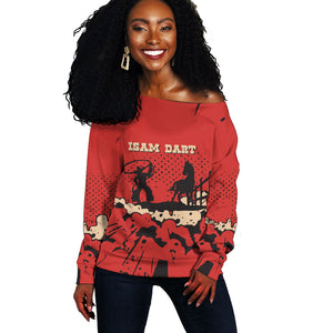 Isom Dart Black Cowboy Off Shoulder Sweater Wild West Outlaw Vintage Comic Art