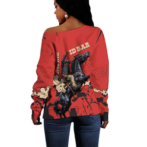 Isom Dart Black Cowboy Off Shoulder Sweater Wild West Outlaw Vintage Comic Art