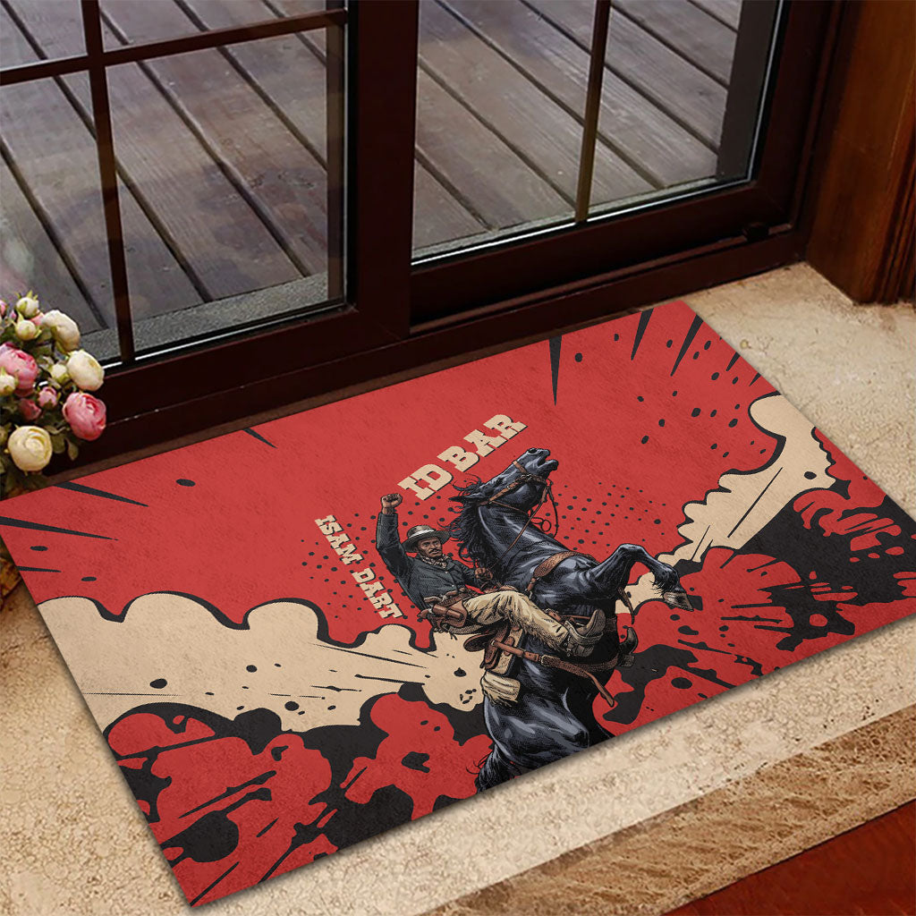 Isom Dart Black Cowboy Rubber Doormat Wild West Outlaw Vintage Comic Art