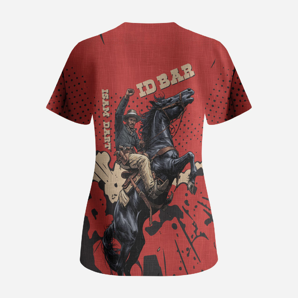 Isom Dart Black Cowboy Scrub Top Wild West Outlaw Vintage Comic Art