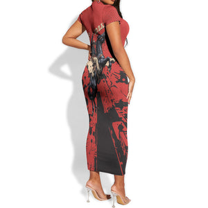 Isom Dart Black Cowboy Short Sleeve Bodycon Dress Wild West Outlaw Vintage Comic Art