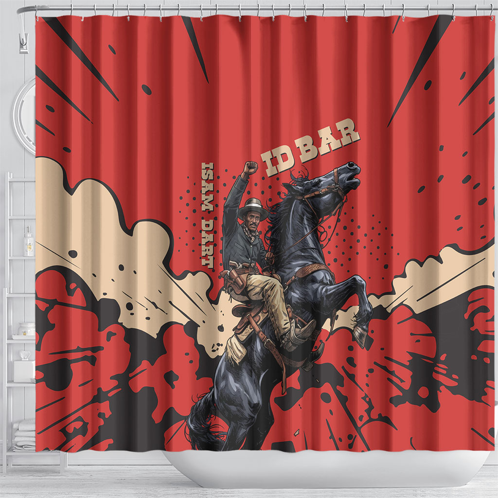 Isom Dart Black Cowboy Shower Curtain Wild West Outlaw Vintage Comic Art