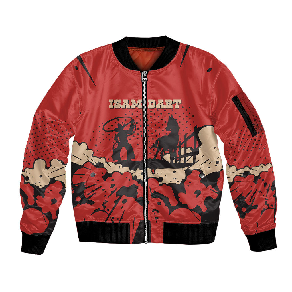 Isom Dart Black Cowboy Sleeve Zip Bomber Jacket Wild West Outlaw Vintage Comic Art