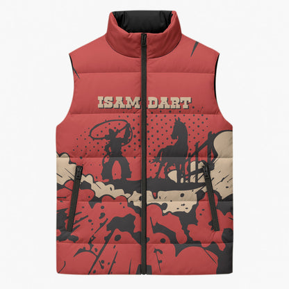 Isom Dart Black Cowboy Sleeveless Puffer Jacket Wild West Outlaw Vintage Comic Art
