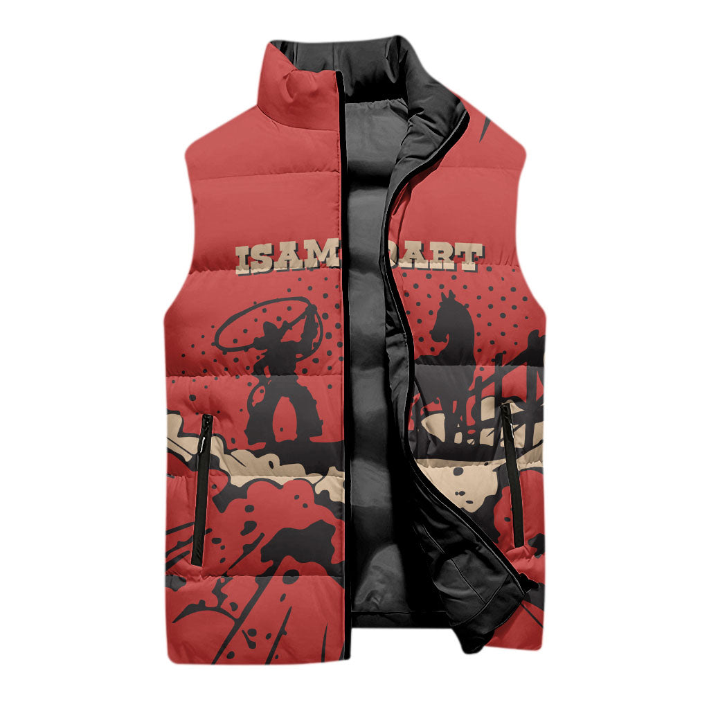 Isom Dart Black Cowboy Sleeveless Puffer Jacket Wild West Outlaw Vintage Comic Art