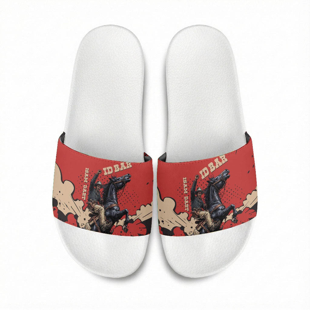 Isom Dart Black Cowboy Slide Sandals Wild West Outlaw Vintage Comic Art