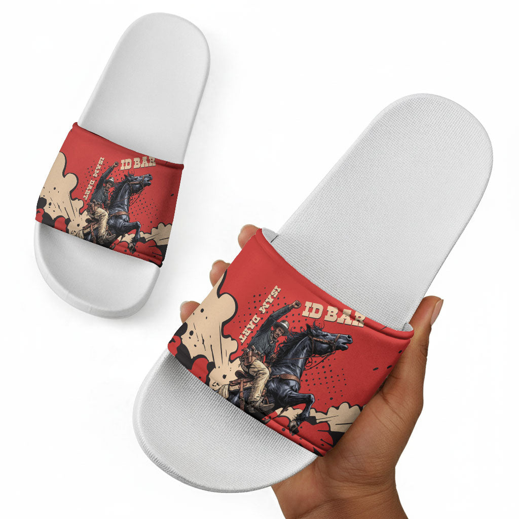 Isom Dart Black Cowboy Slide Sandals Wild West Outlaw Vintage Comic Art