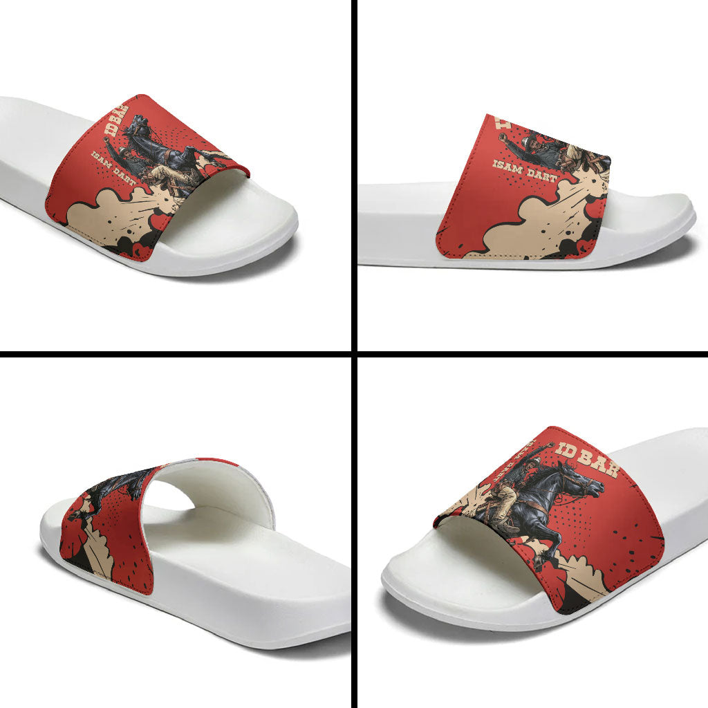 Isom Dart Black Cowboy Slide Sandals Wild West Outlaw Vintage Comic Art