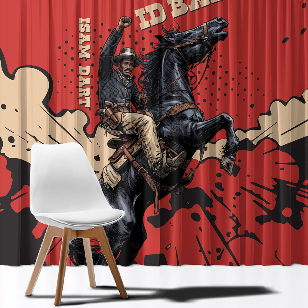 Isom Dart Black Cowboy Window Curtain Wild West Outlaw Vintage Comic Art