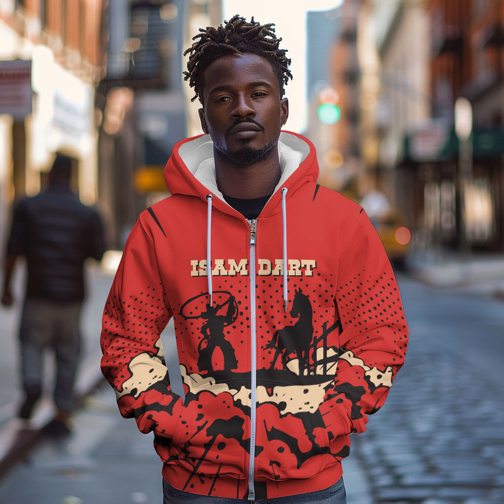 Isom Dart Black Cowboy Zip Hoodie Wild West Outlaw Vintage Comic Art
