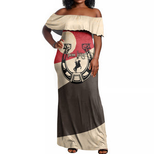 Isom Dart Legend Of The West Off Shoulder Maxi Dress Vintage Horseshoe Western