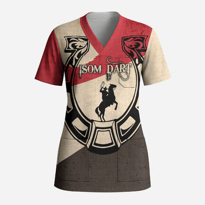 Isom Dart Legend Of The West Scrub Top Vintage Horseshoe Western