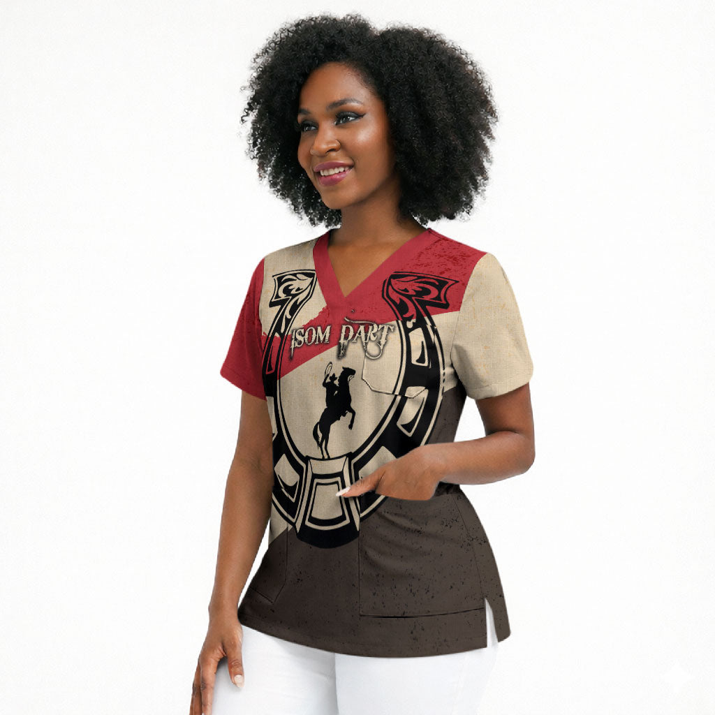 Isom Dart Legend Of The West Scrub Top Vintage Horseshoe Western
