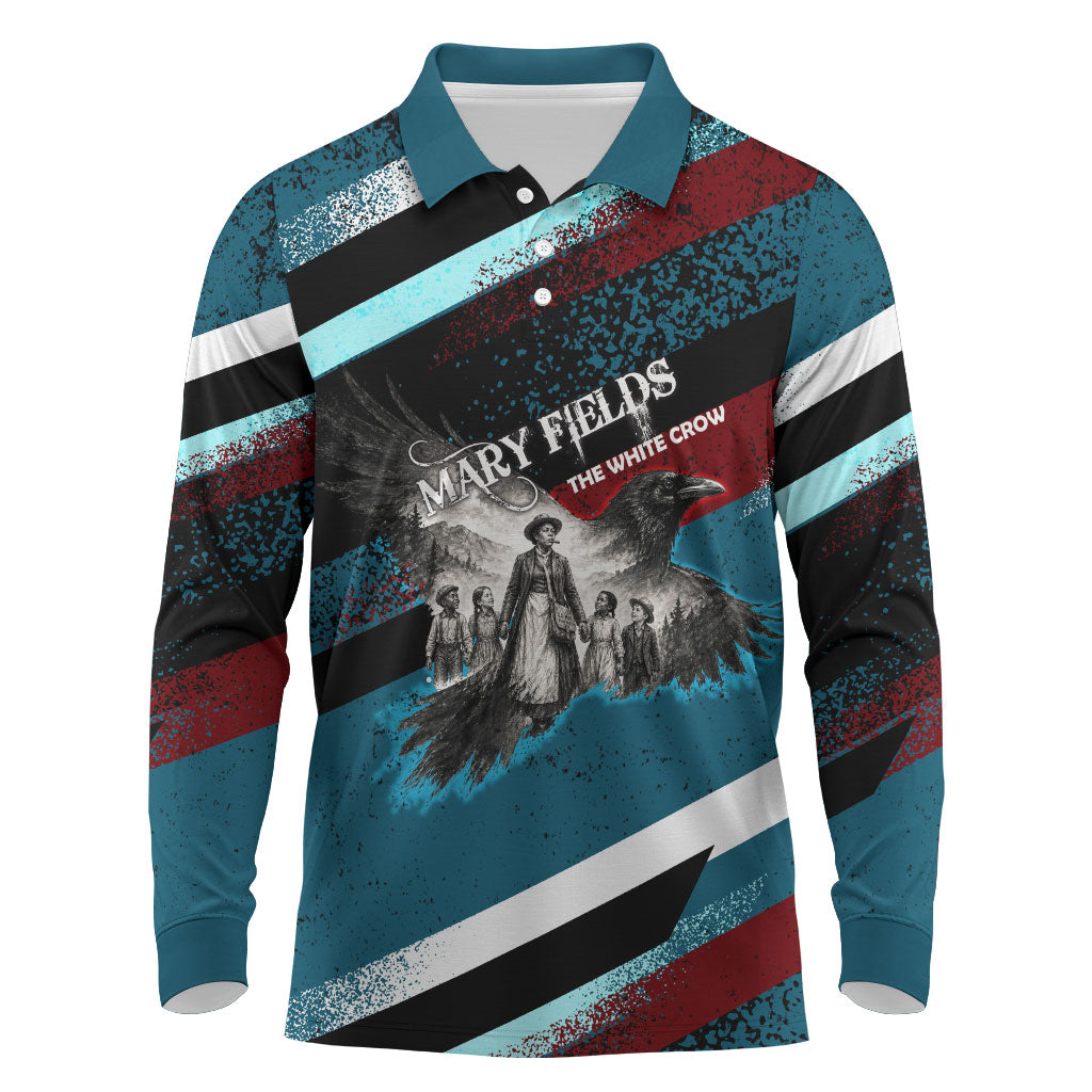 Mary Fields The White Crow Long Sleeve Polo Shirt Vintage Grunge Wild West Portrait And Crow