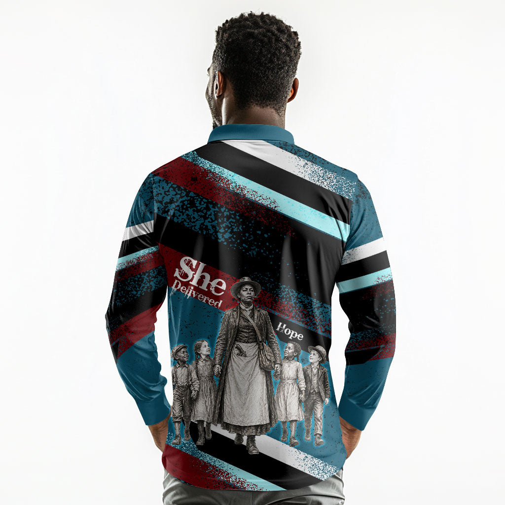 Mary Fields The White Crow Long Sleeve Polo Shirt Vintage Grunge Wild West Portrait And Crow