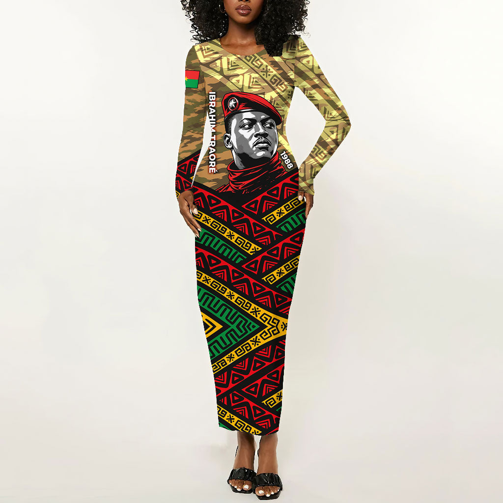 Ibrahim Traore Burkina Faso Long Sleeve Bodycon Dress West African Revolutionary Art