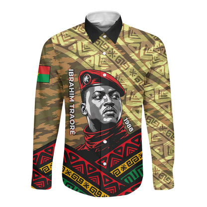 Ibrahim Traore Burkina Faso Long Sleeve Button Shirt West African Revolutionary Art